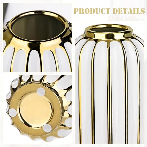 Briful Gold Plated Lantern Ceramic Vase Home Decor Creative Design Porcelain Decorative Flower Vase 11.02'' White Ceramic Vases for Wedding Anniversary Decoration - color: 11.02'' Tall-white