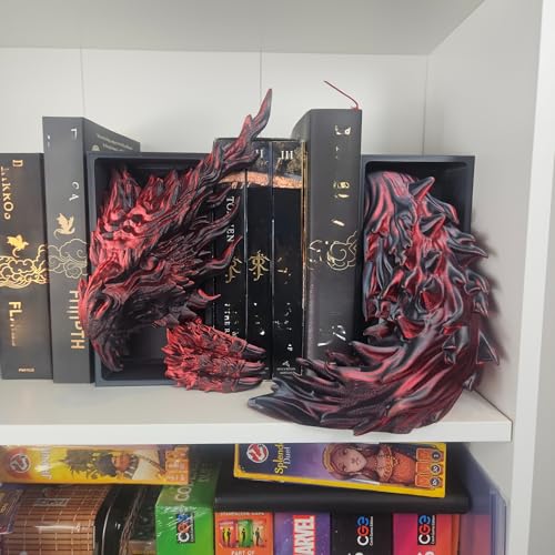 Dragons Awakening Book End – Fantasy Book Nook Insert for Dragon Readers – Unique Home Decor for Bookshelves & Libraries (Head and Tail - Inferno Dragon) - color: Head and Tail - Inferno Dragon