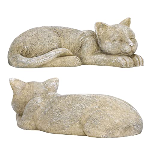 Hapivida Cats Memorial Stone, 5.5in Cat Garden Statue Pet Statues Gift Figurine Sculpture Sleeping Cats Decoration - size: Brown Cat