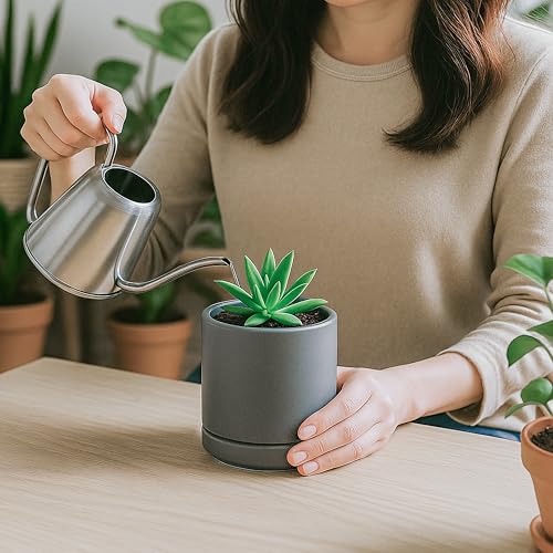 D'vine Dev Set of 2 Plants Pots, 3.5 Inch Ceramic Planter Pot for Plants with Drainage Hole and Saucer, Speckled Grey, 94-V-A-3 - color: Gray, size: 3.5 Inch