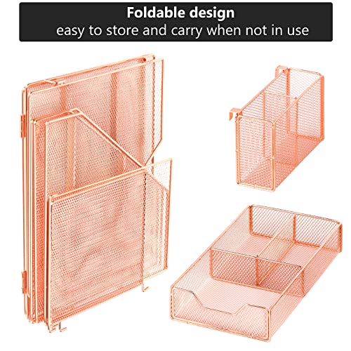 Topwey Rose Gold Desk Accessories, Office Supplies Desk Organizer Caddy with Sliding Drawer, Double Tray, File Organizer and pen holder for Home, Office School - color: Rose Gold-2