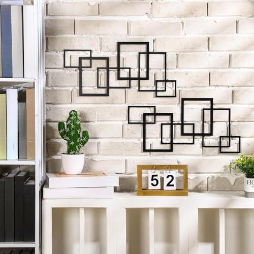 Geetery 2 Pcs Modern Geometric Metal Wall Art Minimalist Vertical Sculptures Wall Art Abstract Metal Decorations Wall Hanging Black Square Sign for Living Room Indoor Outdoor Bedroom Office