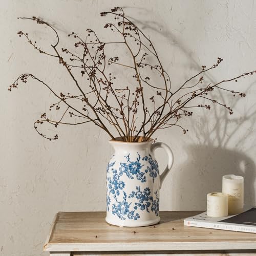 Blue and White Pitcher Vase, 8 Inch Vintage Chinoiserie Ceramic Flower Vase, Rustic Retro Ice Cracked Antique Porcelain Vases for Home Farmhouse Table Centerpieces Shelf Decor - color: Blue & White, size: Pitcher