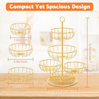 PouHenier.jh 5 Tier Fruit Basket Stand for Counter, Kitchen Tall Tiered Fruit Bowl Organizer for Dining Table Countertop, Multi Level Fresh Produce and Vegetable Holder Rack, Sturdy Metal Wire, Gold