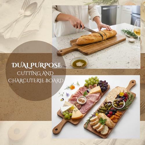 Nuenen 6 Pcs Wood Cutting Board with Handle 16.1 x 4.7 Inch Acacia Bamboo Wooden Serving Kitchen Chopping Boards for Pizza, Bread, Cheese, Charcuterie, Fruit, Vegetables(Narrow Acacia) - color: Acacia, size: 16.1 x 4.7 Inch