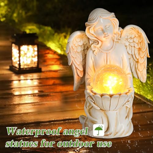 Angel Statue Outdoor Decor, Angel Gardening Gifts with Solar LED Lights - style: Lotus