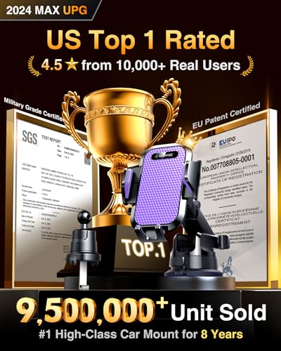 VANMASS [True Military-Grade] Car Phone Holder [Upgraded Suction & Clip] Cell Phone Mount for Dashboard Windshield Vent Truck Cradle Dash Stand for iPhone 16 Pro Max 15 14 13 12 Android, Purple - color: Purple