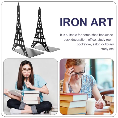SAFIGLE Tower Shape Metal Bookends 8.07X5.31X3.26 Inch Decorative Black Book Holders Non-Skid Desk Organizer for Home Office Study Shelves - color: Black