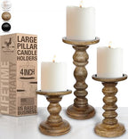 My Fancy Farmhouse Large Wood Candle Holders (Set of 3) - Tall Rustic Pillar Candlestick Stands - Fits 4 inch & 3 inch Pillar Candles - Modern Farmhouse Decor (Walnut Brown) - color: Natural Walnut