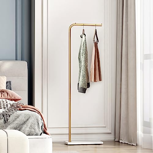 Metal Gold Coat Racks, Standing Coat Rack with Heavy Base, Modern Coat Tree with Crossbar and 3 Hooks, Entryway Coat Racks for Handbags, Clothing.(59inch) - size: 59in-std