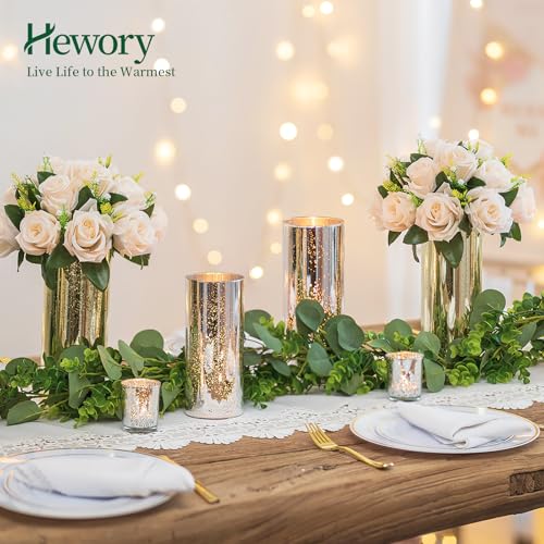 Glass Cylinder Vases Set of 12, Hewory Glittery Gold Vase for Centerpieces, Glass Hurricane Candle Holders for Pillar Floating Candle, Tall Round Vase for Wedding Anniversary Events Home Table Decor - color: Gold