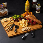 Large Bamboo Wood Cutting Board for Kitchen, Cheese Charcuterie Board with 3 Built-in Compartments and Juice Grooves, Butcher Block (17x12.6") - size: 17"L x 12.6"W
