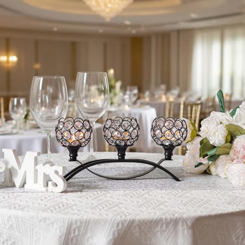 Crystal Tealight Candle Holder Centerpiece Home Decorative Candlestick Holder Elegant Table Centerpiece Home Decor Wedding Party Anniversary (Black, 3 Arm of 4 Pcs) - color: Black, size: 4 Pieces