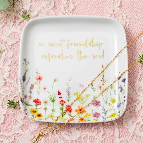 Crisky Jewelry Ring Dish for Women Christian Gifts Trinket Tray Inspirational Friendship Gifts for Friend Birthday Jewelry Tray for Her Sisters Besties Verse: Sweet Friendship –Proverbs 27:9 - style: Friend - A Sweet Friendship Refreshes The Soul