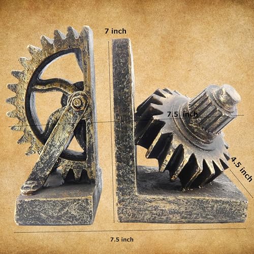 Decorative Bookend Gear Book Ends Industrial Rustic Vintage Unique Heavy Statues Bookshelves Support Home Decor Accents (Large) - size: Large