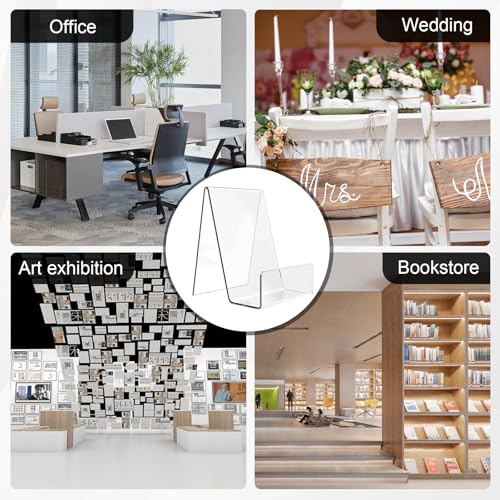 Acrylic Book Display Stand, 4''×3'' Display Stand with Ledge, Clear Acrylic Book Display Easel, Transparent Phone Holder for Album, CD, Picture, Artworks, Phone, Tablet (16)