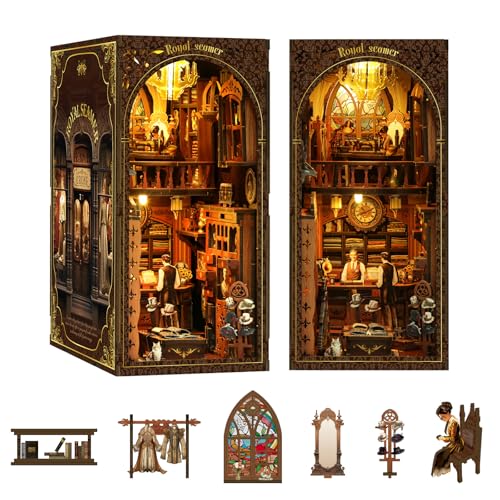Book Nook Kit - DIY Miniature Dolls House Kit with Furniture and LED Light, 3D Puzzle Wooden Art Bookends, Model Kits for Adults and Teens (Royal Tailor Shop)