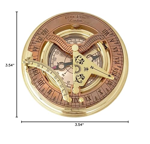 Brass Nautical - Antique Brass & Copper Sundial Compass, Sundial Clock in Box Gift Sun Clock Ship Replica Watch