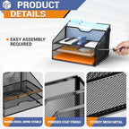 GAWERK Letter Tray Organizer, Mesh Desk File Organizer with 3 Paper Trays and 2 Vertical Upright Section (White) - color: White