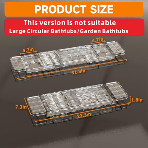 Yieach Luxury Tub Tray for Bathtub Expandable,Clear Bath Shelf Over Tub and Acrylic Bathtub Tray,Plastic Bath Board & Table,Bath Caddy Tray & Accessories for Mothers,Mom and Women Relaxing Spa Gifts - size: M - (22.3 to 31.8 in）