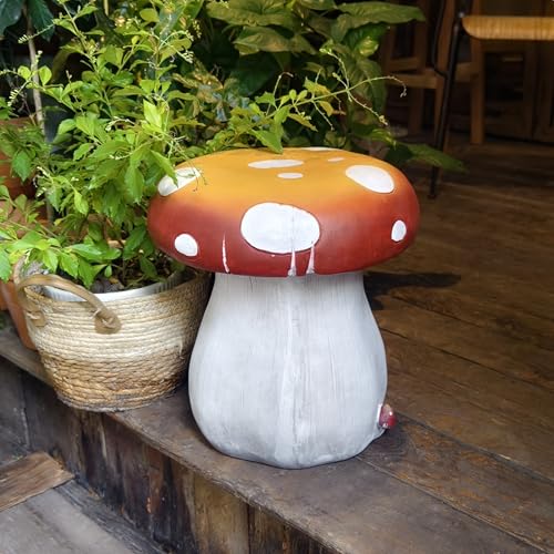 Mushroom Resin Statue Stool Over Sized Sculpture Courtyard Lawn Pond Ornament Garden Outdoor Patio Stool Decoration Red 13.3'' High - size: 13.3'' High