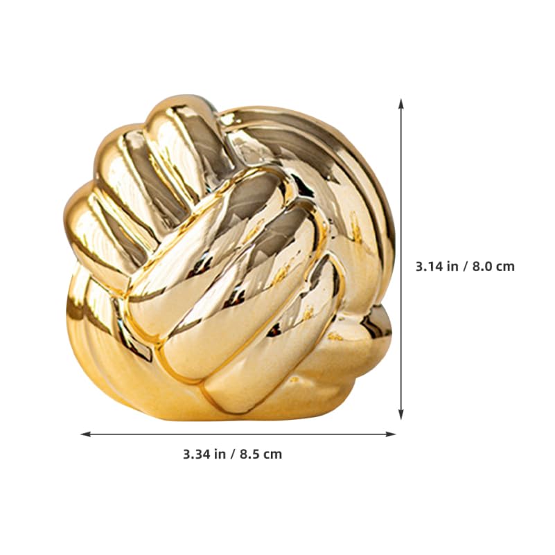 Cabilock Ceramic Thread Knot Ornament Nordic Style Home Decor Sculpture 3.34X3.14X3.14 Inch Textured Table Statue for Office Living Room Decoration - color: Golden