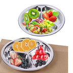 Stainless Steel Dinner Plates 2 Packs 8 Inch Portion Control Divided Plates for Adults Bariatric Weight Loss Diabetic Diet Reusable Camping Serving Round Dinner Plate 3 Compartment - size: 7.87 Inch (3 Sections)