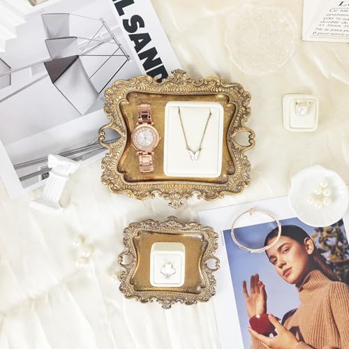 Funly mee Antique Trinket Dish Vintage Metal Jewelry Tray, Wedding Ring & Necklace Holder -8 x 7 inches (Gold, M) - color: Gold, size: Medium