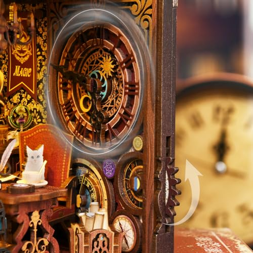 Book Nook Kit, Book Nook Kits for Adults DIY Booknook Model Build, DIY 3D Wooden Puzzle Bookend Booknook Bookshelf Insert Miniature Dollhouse Kit for Home Decoration - style: Magic Time Library
