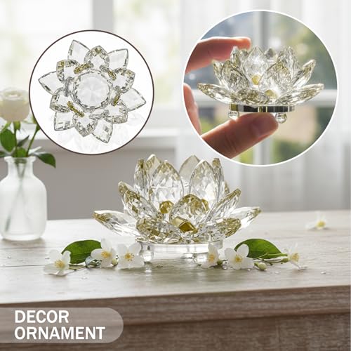Lotus Flower Figurine,Crystal Lotus Decor Centerpiece,Feng Shui Home Decor for Office Desk Accent in 2.5 Inch - color: Yellow