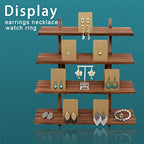 51pcs 4-Tier Wood Earring Display Stand, Retail Display Riser Earring, Ring Holder Stand, Removable Countertop Small Merchandise Display Stand with 50 Pcs Earring Card (Light brown) - color: 4 Tier