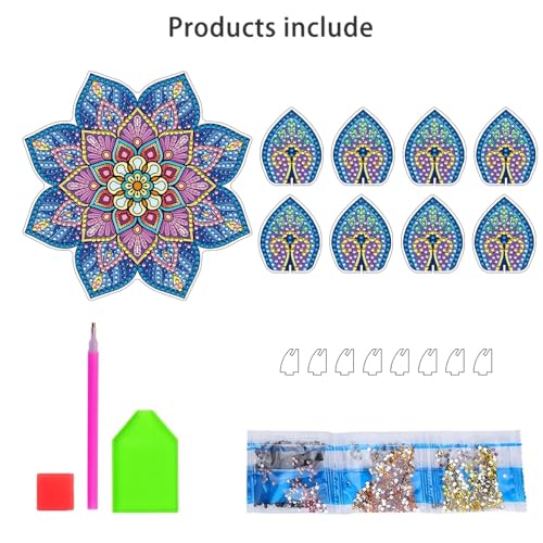 DIY Diamond Art Painting Candlestick Holders 5.71in Mandala Flower Shape Desk Candle Tray Tabletop Ornaments for Wedding Ramadan Party Home Table Centerpiece-Mandala07 - color: Mandala07