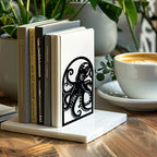 Peacoblue Metal Bookends for Shelves, Modern Decorative Heavy Duty Study Book Support Stoppers for Office, Desk, Shelf, Room 5.3"x4.3"x7.9" Cast Iron Simple Tall Bookends, 1 Pair (Octopus) - style: Octopus