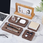 4 Piece Wooden Desk Organizer Tray With Pen Holder, Walnut Wood Pencil Holder, Minimalist Desk Accessories, Mens Valet Tray Office Supplies, Stationery Pen Key Wallet Catchall Trays - style: valet tray