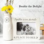 youngs Inc Ceramic Bee Vase w/Photo Frame, White, Black, 11.25" Length x 3.00" Width x 8.00" Height - color: Vase Photo Frame