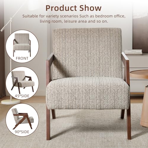 INZOY Mid Century Modern Accent Chair with Wood Frame, Upholstered Reading Armchair with Soft Linen Fabric, Accent Chair for Living Room Bedroom Apartment, Easy Assembly, Brown - color: Chenille Brown