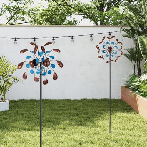 Wind Spinner Outdoor, Wind Sculpture Spinner with Metal Stake, Yard Art Decor for Patio, Lawn & Garden 13 * 57 inches - size: 13‘’Blue Copper