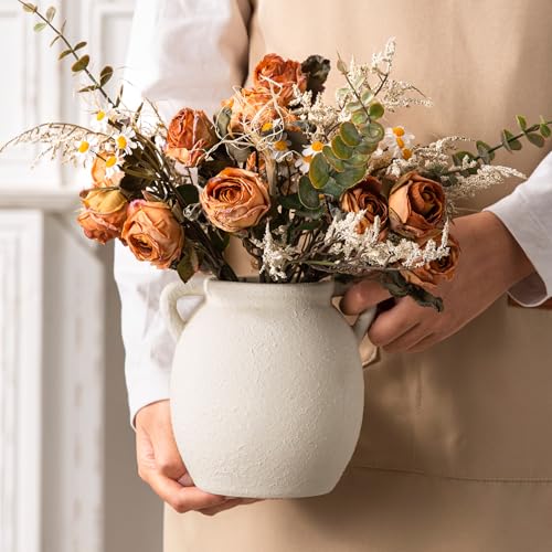 Dobbyby Ceramic Flower Small Vase 6 inch Farmhouse Rustic Vase Decorative Pottery Terracotta Vases for Home Decor Table Mantle Fireplace Living Room Bathroom Wedding Centerpiece - color: S-antique Off White
