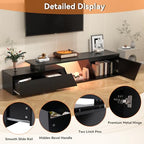 Verano Garden Extendable TV Stand with Led Lights, Wood TV Media Console with 2 Drawers & 1 Cabinet, Modern Entertainment Center Up to 90 Inch TV for Living Room Bedroom, 63" - 90.6" (Black) - color: Black