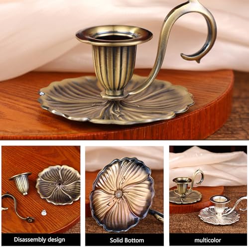 Vintage Candle Holder Detachable Metal Candlestick Holders with Handle Rustproof Taper Candle Holders for Christmas Wedding Home Decor (2, Bronze) - color: Bronze