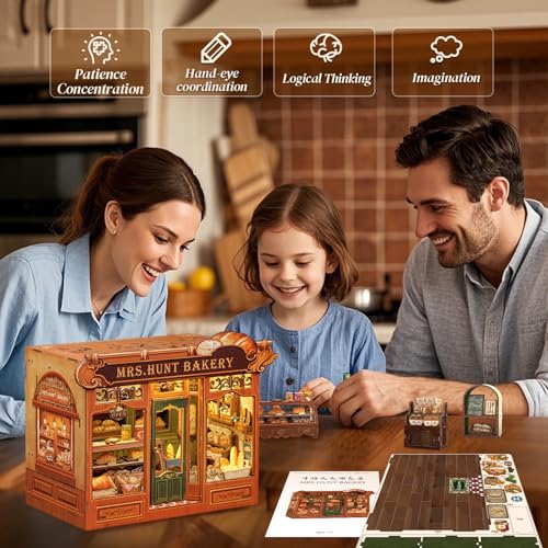 Cutefun Book Nook Kit - DIY Miniature Bread Shop Booknook Kits for Adults and Teens, 3D Wooden Puzzle Bookend Bookshelf with LED Light, Creative Crafts Gifts for Book Lovers (Mrs.Hunt Bakery) - style: Mrs.Hunt Bakery