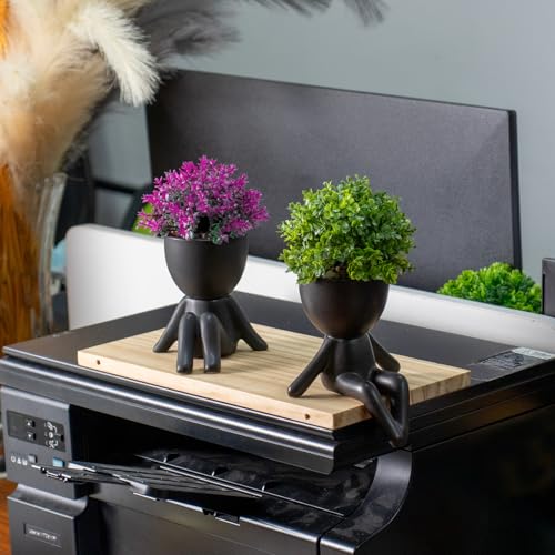 Zerzsy 4 Pack Cute Small Fake Plants with Creative Human Shaped Pots, Fake Plants Artificial Greenery Potted for Home Decor Indoor Shelf Desk Tabletop (Black) - color: Black-4pcs