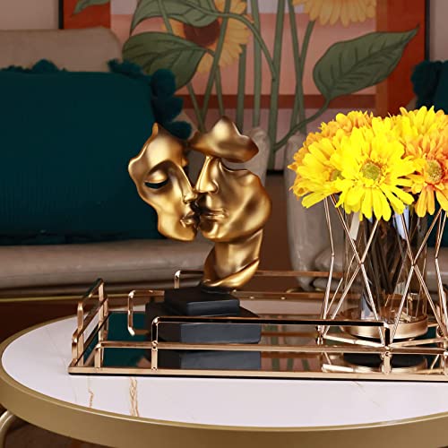 Couples Kiss Sculpture,Gold Thinker Resin Statue Ornaments,Silence is Gold Abstract Art Figurine,Abstract Style Sculptures,Living Room Desk Decorations,Bookshelf Decorative Objects - color: Gold