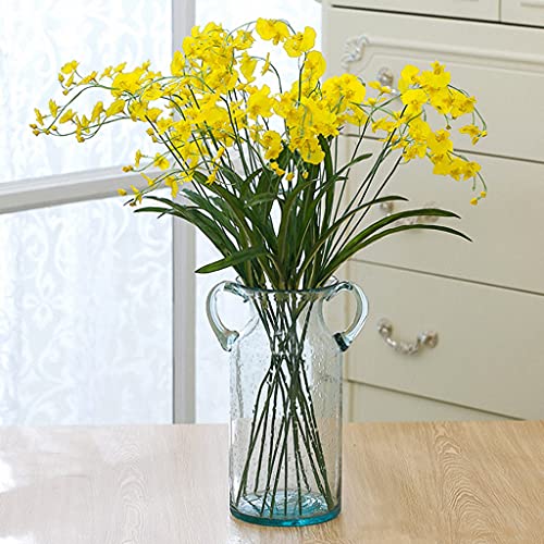 MDLUU Decorative Glass Vase 11" Tall, Bubble Air Flower Vase with Handles, Handblown Jug Vase for Dining Room, Bedroom, Bathroom, Mantel - size: 11" Tall
