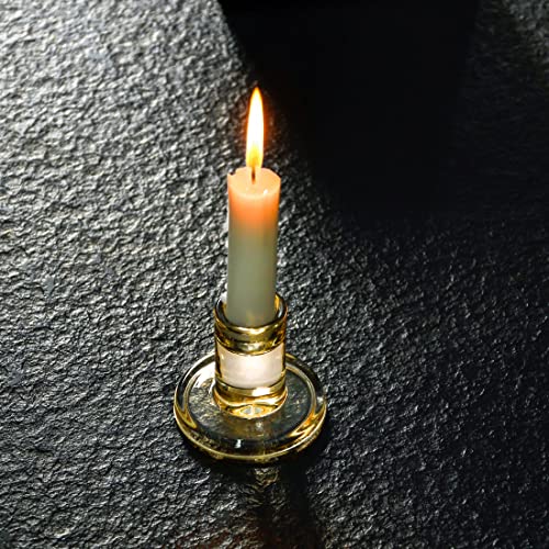 Short Solid Amber Gold Glass Taper Candle Holders Heavy Low Candlestick Holders for 5/6-7/8 inch Wide Tapered Candles- Set of 6, Wedding Party Table Centerpieces Decorations - color: Amber Gold