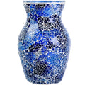 8" Deep Blue Mosaic Vase, Klein Blue Glass Flower Vase with Silver Wave Crest Design, Hand-Pasted Ocean Art Centerpiece for Modern Home, Living Room & Office - color: Blue