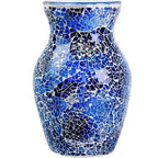 8" Deep Blue Mosaic Vase, Klein Blue Glass Flower Vase with Silver Wave Crest Design, Hand-Pasted Ocean Art Centerpiece for Modern Home, Living Room & Office - color: Blue