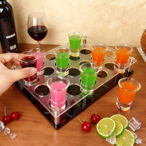 24 Shot Glass Holder Acrylic Shot Glass Tray Holders Clear Organizer Wine Cup Serving Tray Cups Display Accessories for Party, Bar, Club,Large Hole: 1.77 Inch - style: 1.77 inch hole - 4x6 arrangement (24 Holes)