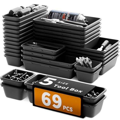 5 Sizes Tool Drawer Organizer - 69 PCS Tray, Desk Drawer & Rolling Tool Chest Organizer (Black) - color: Black