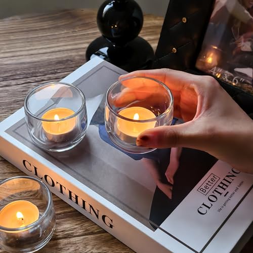 Gurfuy Clear Glass Votive Candle Holders 6 Set - Tealight Candle Holder for Festival Wedding Propose Parties Holiday Table Centerpiece Shelf Decoration Fall Home Decor - color: Clear